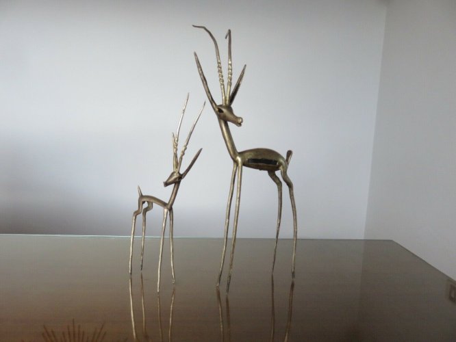 TRES GRANDES ANTILOPES GAZELLES EN LAITON ANNEES 50 VINTAGE