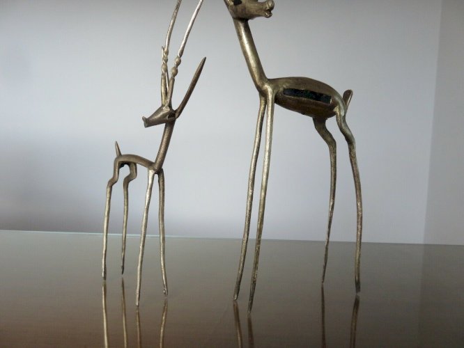 TRES GRANDES ANTILOPES GAZELLES EN LAITON ANNEES 50 VINTAGE