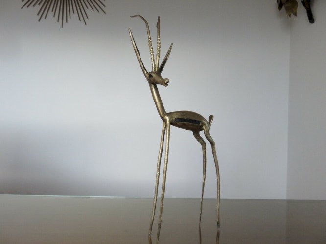 TRES GRANDES ANTILOPES GAZELLES EN LAITON ANNEES 50 VINTAGE