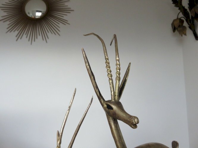 TRES GRANDES ANTILOPES GAZELLES EN LAITON ANNEES 50 VINTAGE
