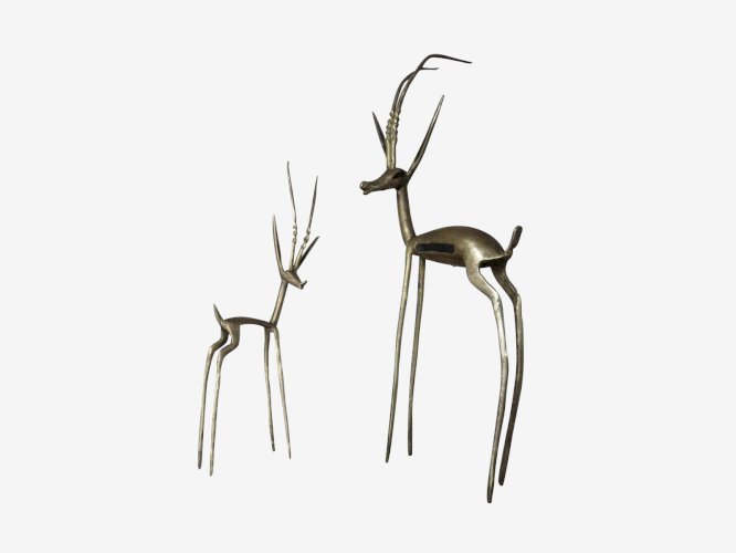 TRES GRANDES ANTILOPES GAZELLES EN LAITON ANNEES 50 VINTAGE