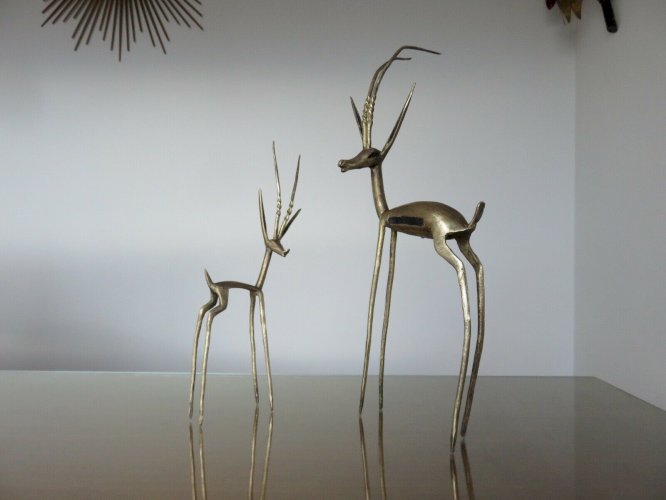 TRES GRANDES ANTILOPES GAZELLES EN LAITON ANNEES 50 VINTAGE