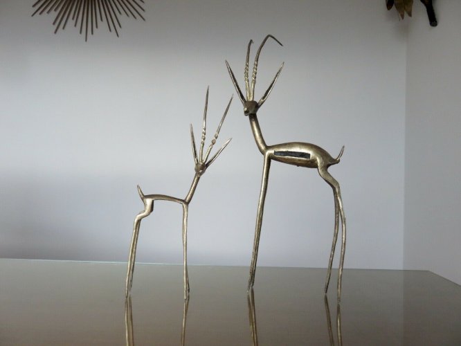 TRES GRANDES ANTILOPES GAZELLES EN LAITON ANNEES 50 VINTAGE