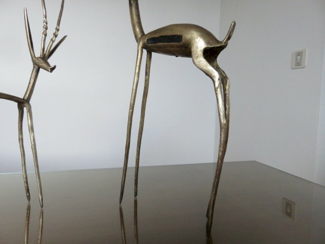 TRES GRANDES ANTILOPES GAZELLES EN LAITON ANNEES 50 VINTAGE