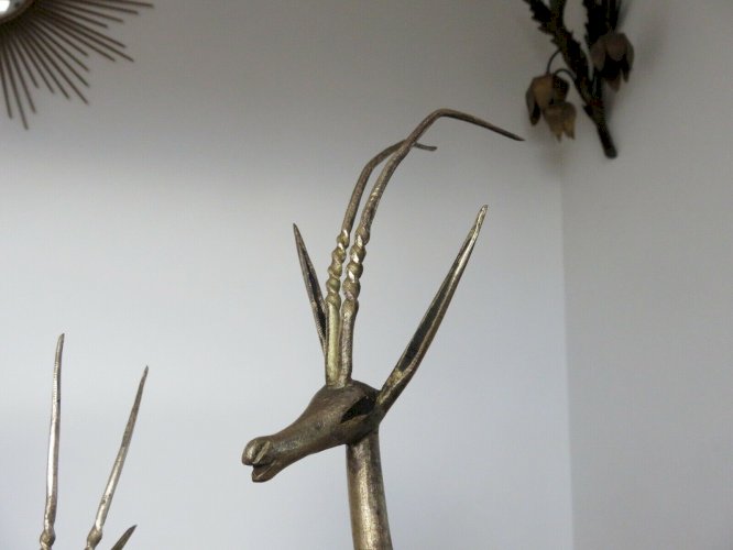 TRES GRANDES ANTILOPES GAZELLES EN LAITON ANNEES 50 VINTAGE