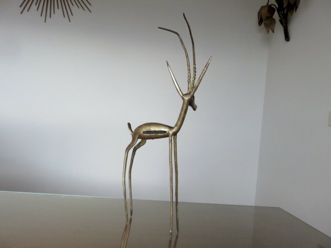 TRES GRANDES ANTILOPES GAZELLES EN LAITON ANNEES 50 VINTAGE