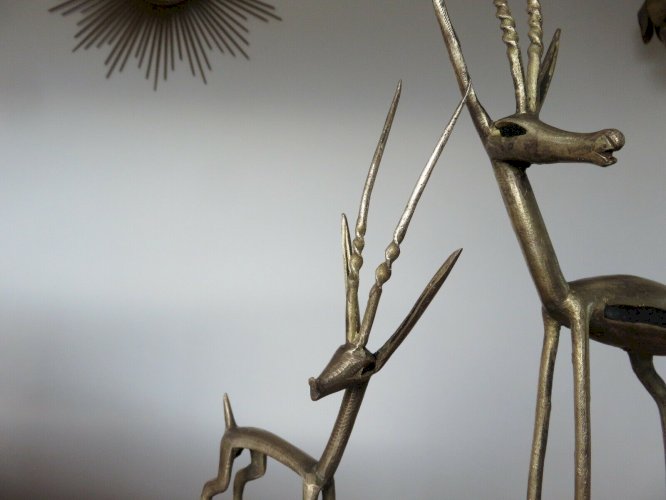 TRES GRANDES ANTILOPES GAZELLES EN LAITON ANNEES 50 VINTAGE