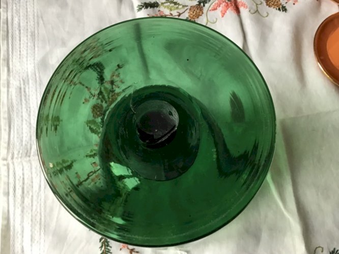 Très GROS VERRE BOCAL VASE POT EN VERRE VERT SOUFFLÉ BULLES STYLE BIOT
