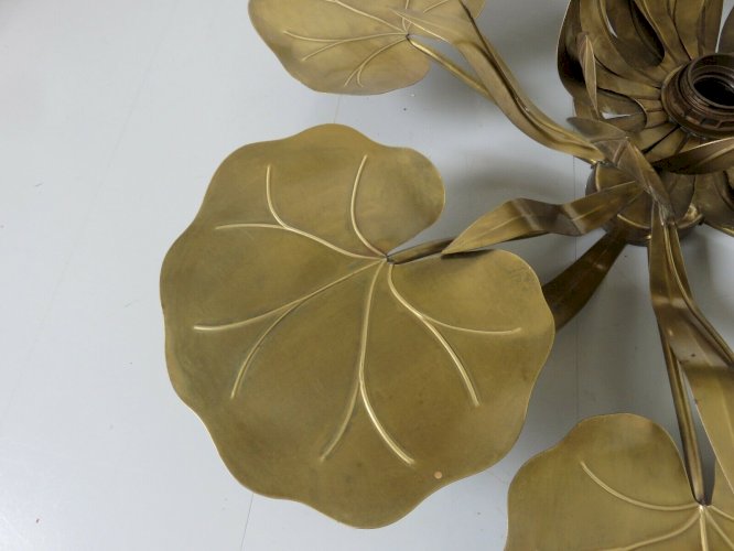 TRES IMPOSANTE APPLIQUE  NENUPHAR  EN LAITON DORE GOLD LEAF ANNEES 70 JANSEN 