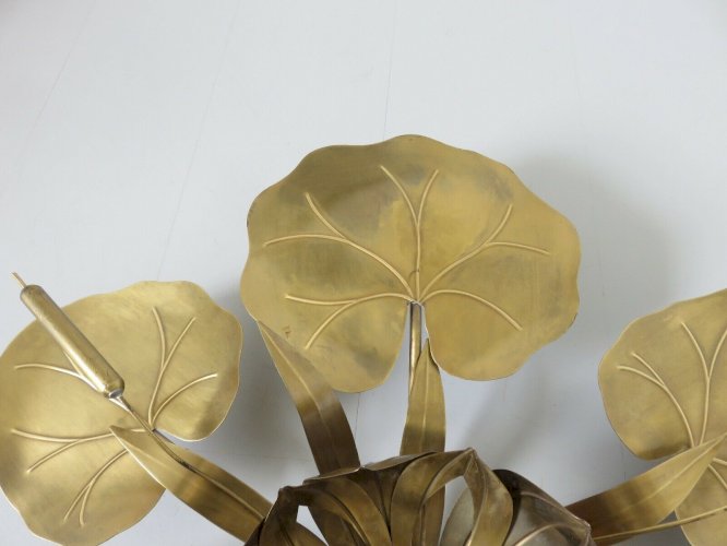 TRES IMPOSANTE APPLIQUE  NENUPHAR  EN LAITON DORE GOLD LEAF ANNEES 70 JANSEN 