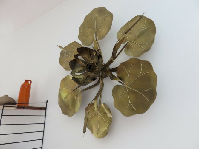 TRES IMPOSANTE APPLIQUE  NENUPHAR  EN LAITON DORE GOLD LEAF ANNEES 70 JANSEN 