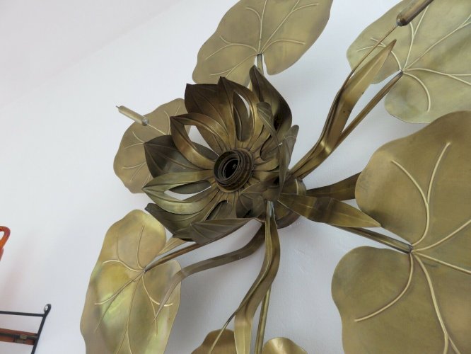 TRES IMPOSANTE APPLIQUE  NENUPHAR  EN LAITON DORE GOLD LEAF ANNEES 70 JANSEN 