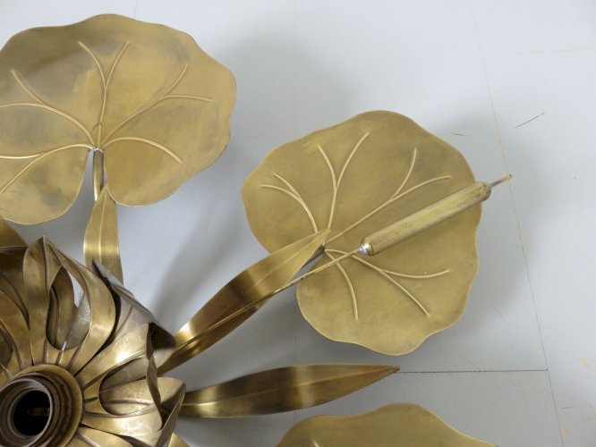 TRES IMPOSANTE APPLIQUE  NENUPHAR  EN LAITON DORE GOLD LEAF ANNEES 70 JANSEN 
