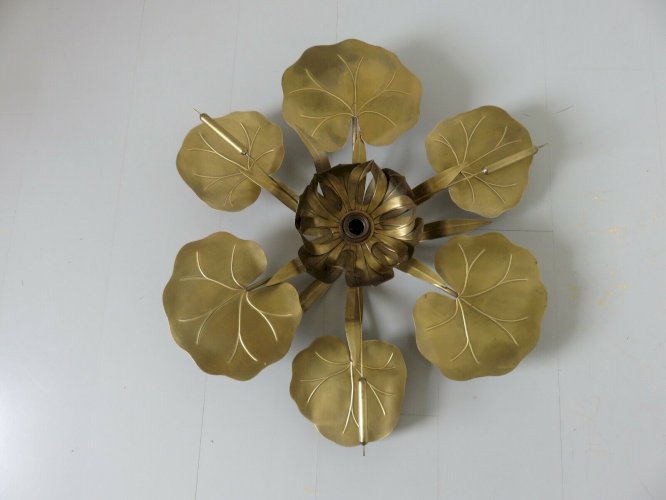 TRES IMPOSANTE APPLIQUE  NENUPHAR  EN LAITON DORE GOLD LEAF ANNEES 70 JANSEN 
