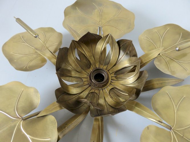 TRES IMPOSANTE APPLIQUE  NENUPHAR  EN LAITON DORE GOLD LEAF ANNEES 70 JANSEN 