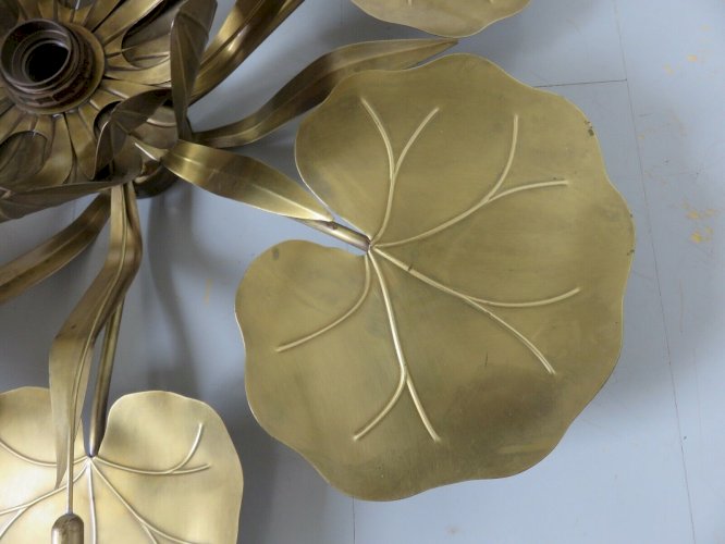 TRES IMPOSANTE APPLIQUE  NENUPHAR  EN LAITON DORE GOLD LEAF ANNEES 70 JANSEN 
