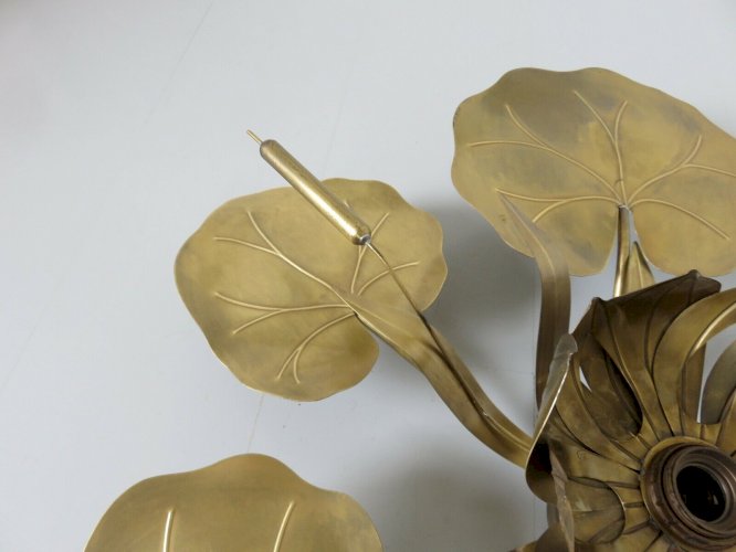 TRES IMPOSANTE APPLIQUE  NENUPHAR  EN LAITON DORE GOLD LEAF ANNEES 70 JANSEN 