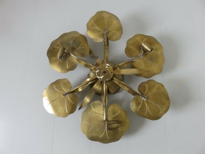 TRES IMPOSANTE APPLIQUE  NENUPHAR  EN LAITON DORE GOLD LEAF ANNEES 70 JANSEN 