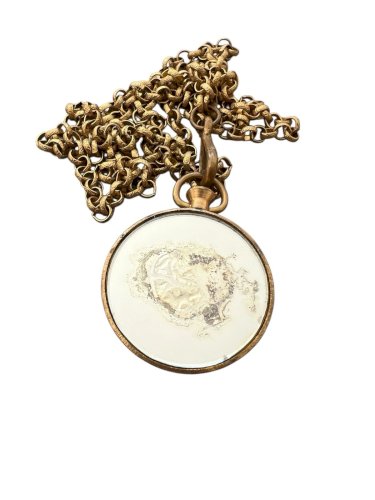 Très long sautoir Pendentif Miroir Imitation Montre À Gousset Ancien Vintage