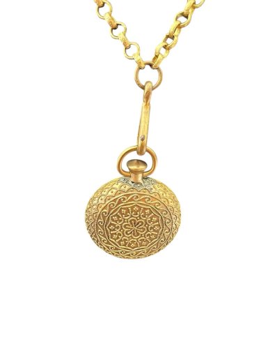 Très long sautoir Pendentif Miroir Imitation Montre À Gousset Ancien Vintage