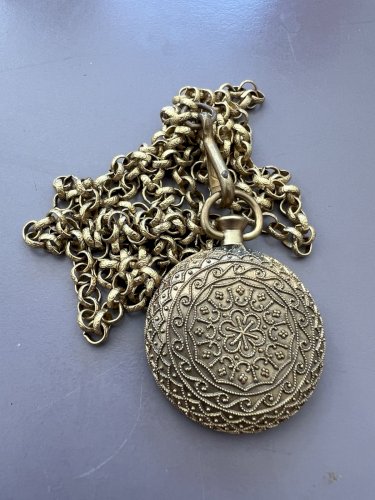 Très long sautoir Pendentif Miroir Imitation Montre À Gousset Ancien Vintage
