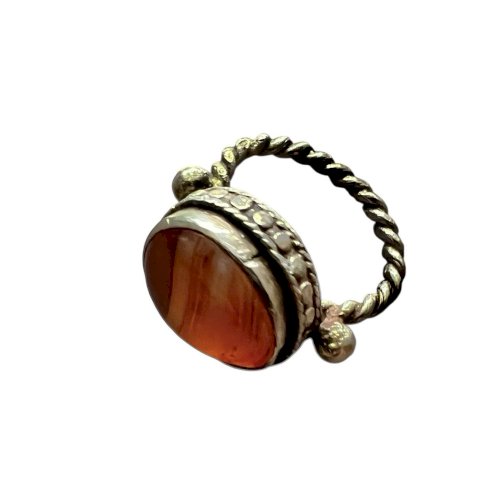 Tres Petite bague argent massif vintage 42 Fr Agate Ethnique Unisexe Collection