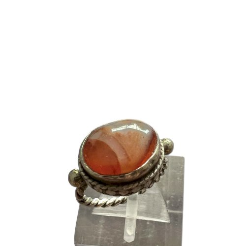 Tres Petite bague argent massif vintage 42 Fr Agate Ethnique Unisexe Collection