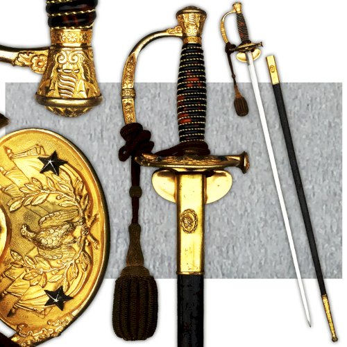 TRES RARE ÉPÉE DE GÉNÉRAL DE BRIGADE FRANCAIS SECOND EMPIRE 2 ÉTOILES XIX ORIGINAL