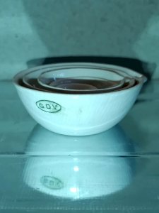 very rare lot of 5 small Pharmacy Bowls with Spout in Apothecary style GDV in good condition