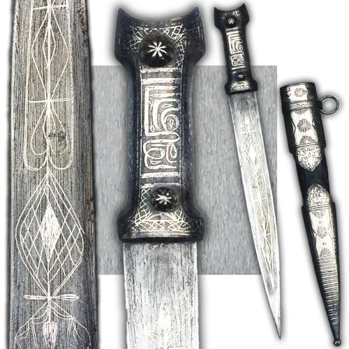 TRES RARE & LUXUEUX POIGNARD '' KANDJAR / KINDJAL / KINJAL '',GRAVÉ ARGENT SILVER / , XIX, ORIGINAL