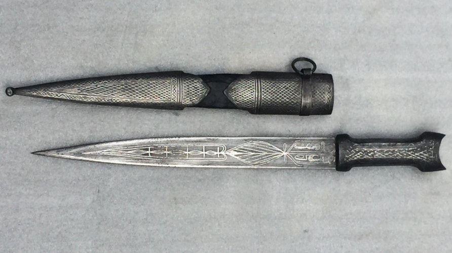 TRES RARE & LUXUEUX POIGNARD '' KANDJAR / KINDJAL / KINJAL '',GRAVÉ ARGENT SILVER / , XIX, ORIGINAL