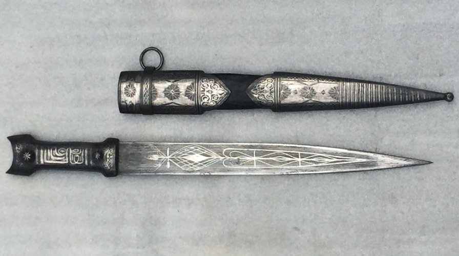 TRES RARE & LUXUEUX POIGNARD '' KANDJAR / KINDJAL / KINJAL '',GRAVÉ ARGENT SILVER / , XIX, ORIGINAL