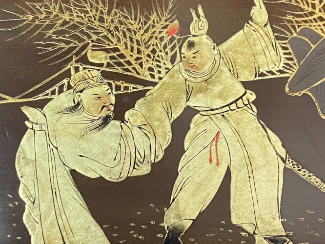 Trieur à courrier sur 3 niveaux bois laqué décor doré de personnages Japon Meiji