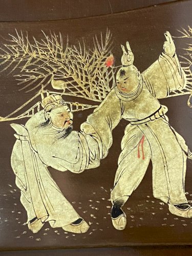 Trieur à courrier sur 3 niveaux bois laqué décor doré de personnages Japon Meiji