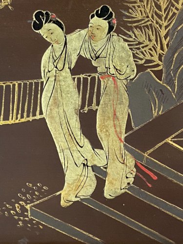 Trieur à courrier sur 3 niveaux bois laqué décor doré de personnages Japon Meiji