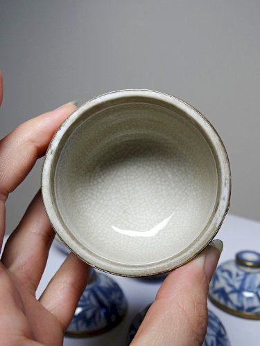 Trio de Gaiwans, petites tasses à thé couvertes chinoises porcelaine peinte main