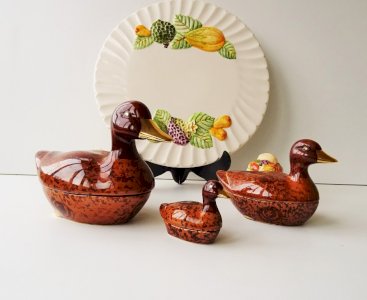 Trio of identical Duck Terrines by Michel Caugant