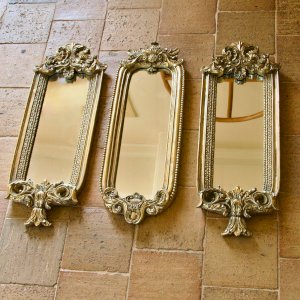 Triptyque de miroirs dorés XIXe baroque rocaille