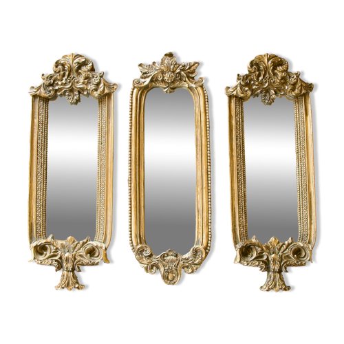 Triptyque de miroirs dorés XIXe baroque rocaille