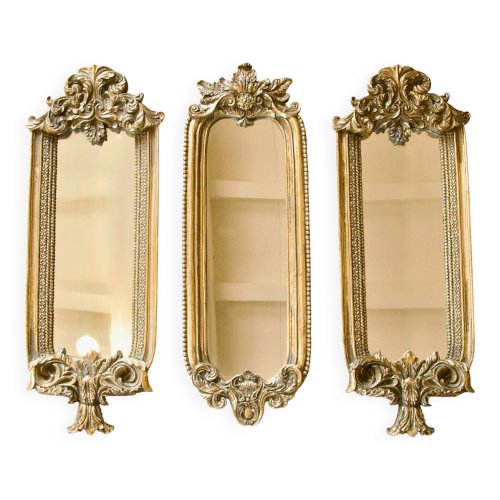 Triptyque de miroirs dorés XIXe baroque rocaille