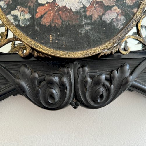 Triptyque en ébonite Napoléon III formant miroir bouquet central peint M3526