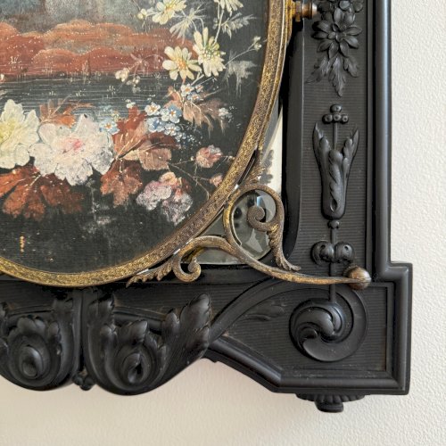 Triptyque en ébonite Napoléon III formant miroir bouquet central peint M3526