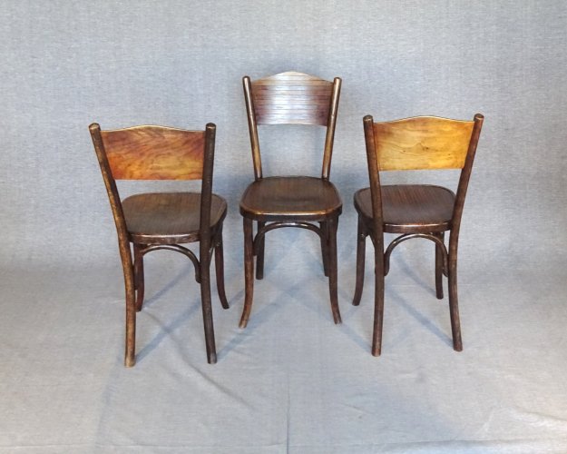 Trois chaises bistrot FISCHEL N°7273 assises lammées ,no Thonet