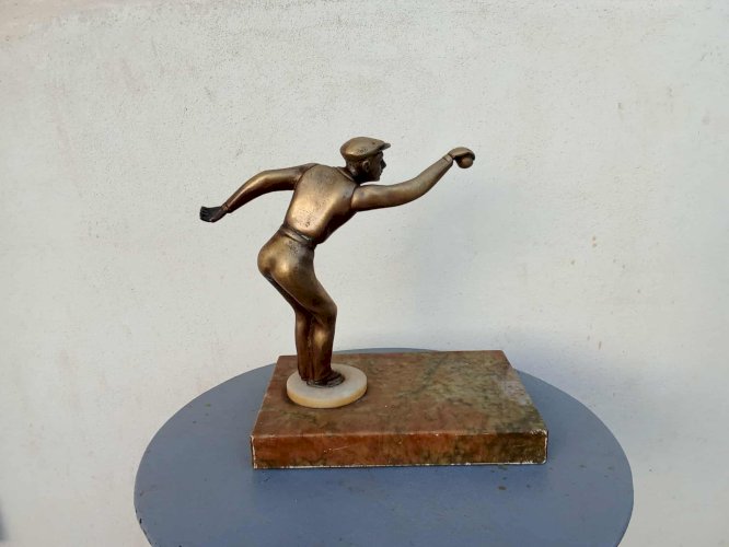 Trophée de Pétanque en bronze – Vers 1930 – Socle en marbre 