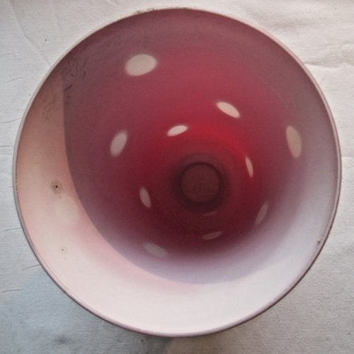 Tulipe Art Déco en verre rouge à confettis blancs, plusieurs dispo.