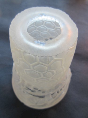 Tulipe de lampe Art Déco, pâte de verre incolore, 2 oiseaux en relief