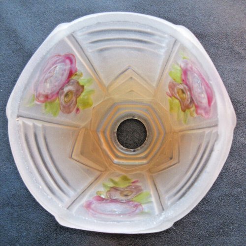 Tulipe de lampe Art Déco, verre teinté, drapé, sculpté de fleurs colorées