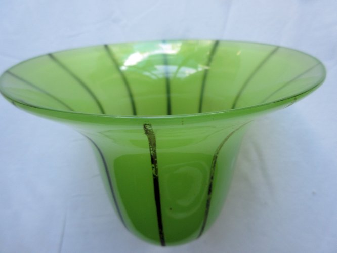 Tulipe de lampe Art Déco, verte rayée de noir, forme évasée