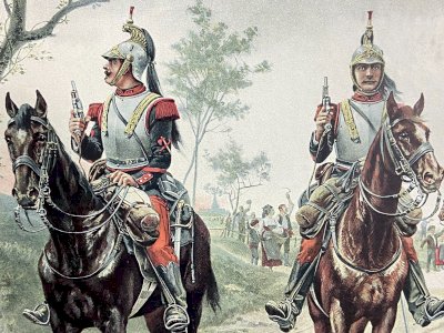 Typogravure Goupil fin XIXe d'après P. Jazet 1891 Militaria patrouille cavalerie