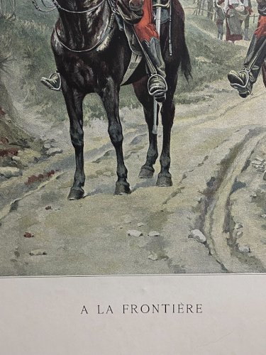 Typogravure Goupil fin XIXe d'après P. Jazet 1891 Militaria patrouille cavalerie